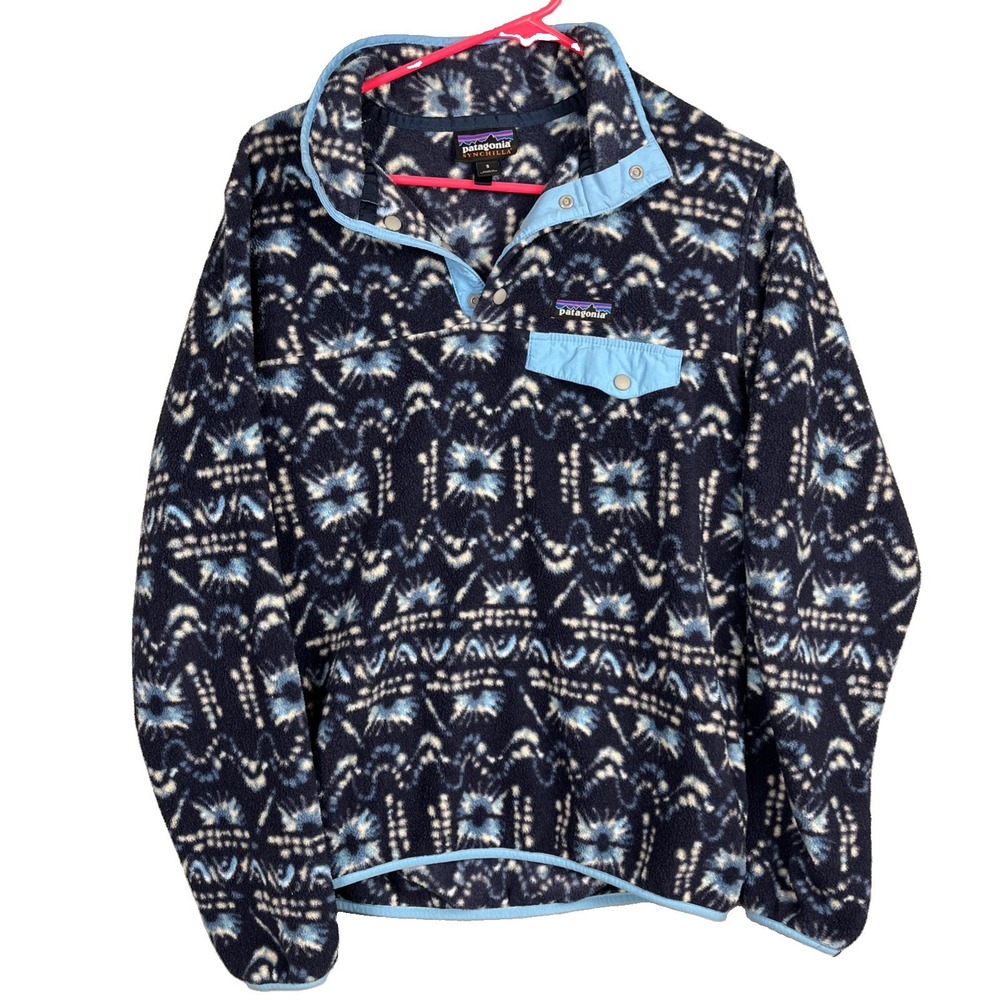 Patagonia Synchilla Snap-T Fleece Aztec Southwest Pattern Women’s Small Blue